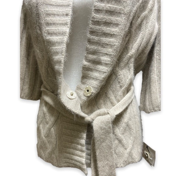 Nwt Jillian Jones Cable Knit Angora Lambs Wool Wrap Sweater Beige Women’s Size M - Picture 5 of 7
